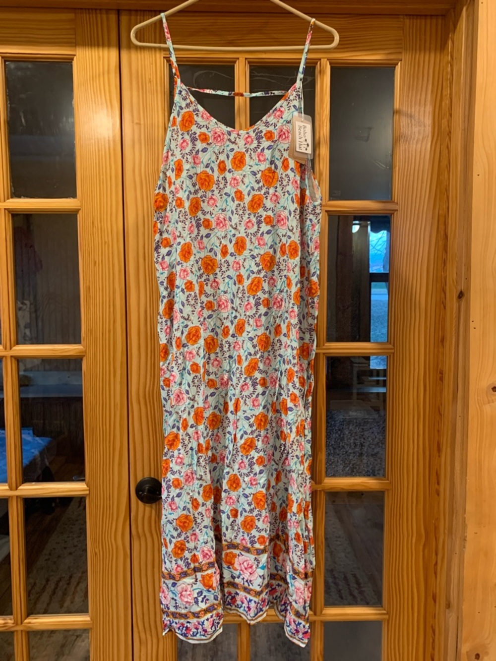 NWT Women's Boho Beach Hut 100% Cotton Ditsy Floral Sleeveless Maxi Dress L